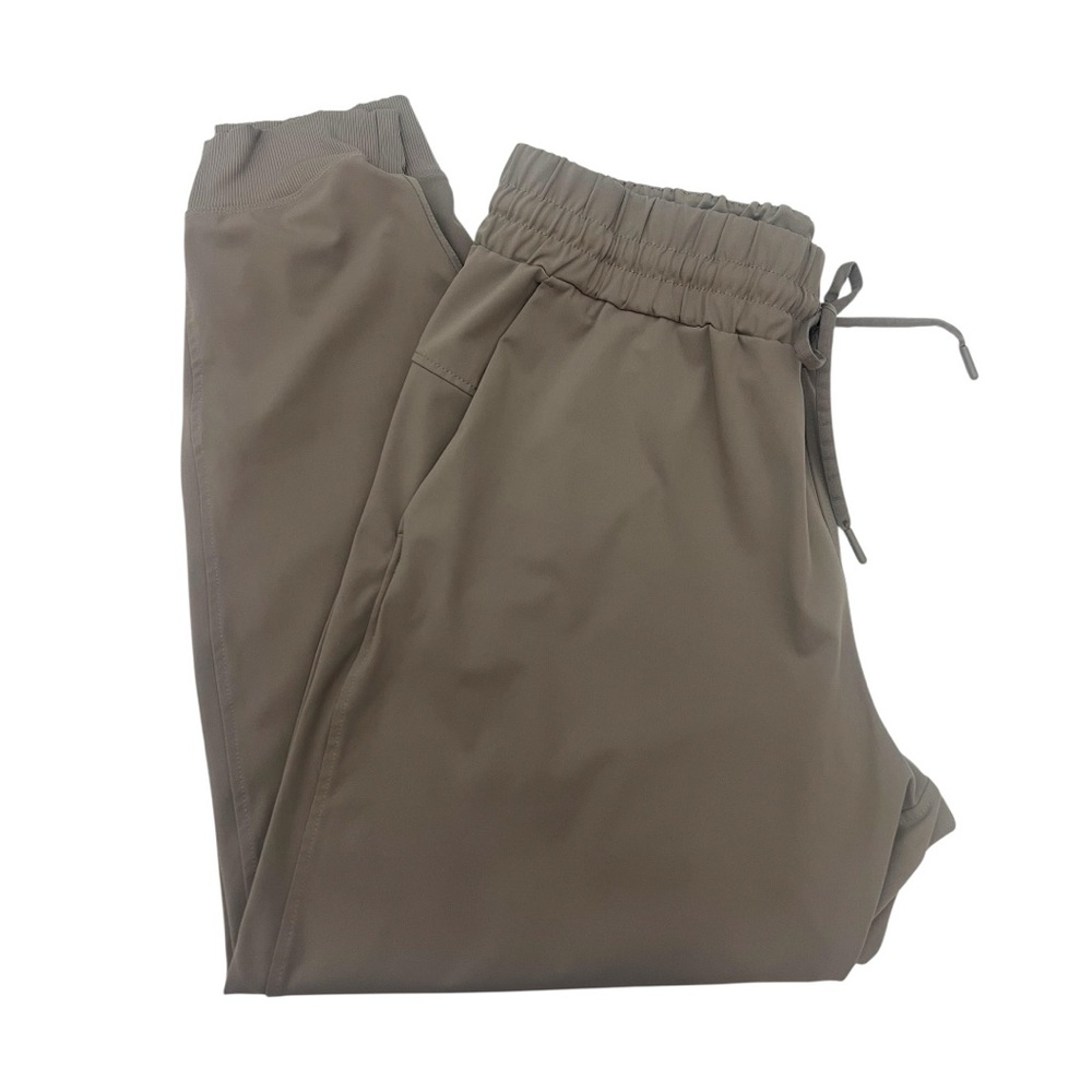 Brown Track Pants with Elastic Waistband and Tapered Ankles